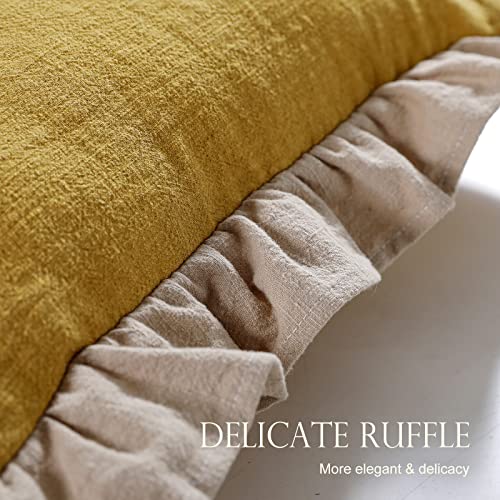 Vintage Yellow Linen Throw Pillow Covers (Coomburg Yellow / 20" x 12" (Pack of 2))