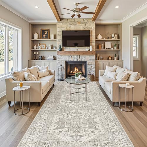 4x12 Wide Hallway Runner Rug Washable for Living Room (Beige/Brown / 4' x 12' (Runner))