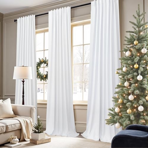 White Room Darkening Curtains White Blackout Curtain 68 Inch Length 2 Panels Faux Linen Viral Short Bedroom Window Curtain for Dining Living Room 68 Long Cortinas Blancas para Sala Dormitorio (White / 52"W x 68"L (Pack of 2))