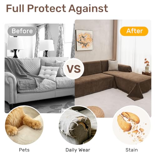 2 Pieces Sectional Couch Covers L Shaped Cover XXXL Coffee (Coffee / 71"×118"+91"×134")