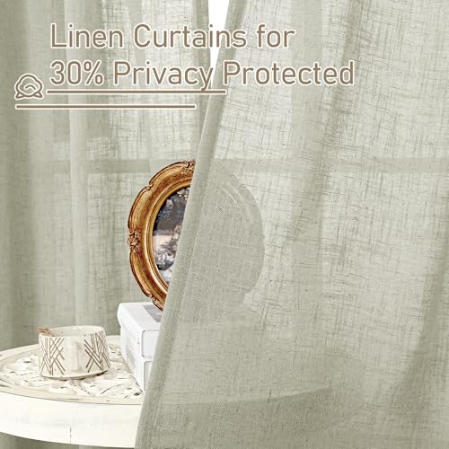 45 Inch Length Linen Curtains for Small Window Bedroom (Sage Grey / 34"W x 45"L (Pack of 2))