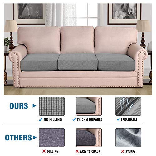 Super Stretch Couch Cushion Covers Sofa Cushion Slipcovers Jacquard Fabric Individual Seat Couch Slipcover Sets for Pets with Elastic Bottom (Dove)