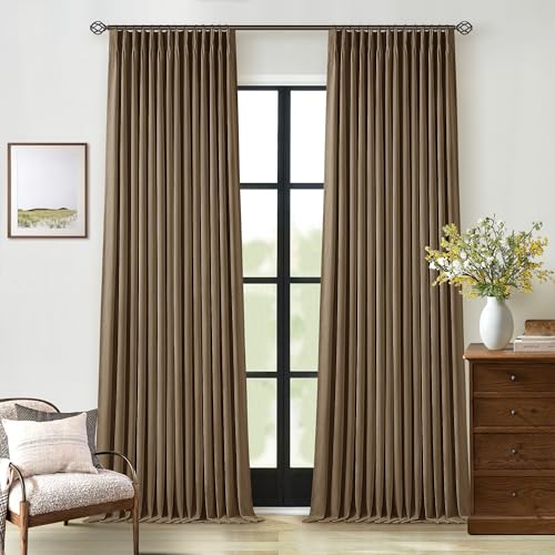 Dutch Cocoa Pleated Linen 100% Blackout Curtains 90 Inches Long for Bedroom (Dutch Cocoa / 40"W x 90"L (Pack of 2))