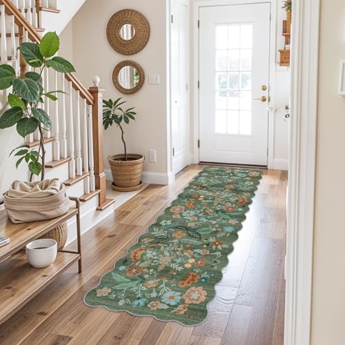 Washable 2x6 Runner Rug for Entryway (2' x 6' (Rectangular) / Green/Floral)