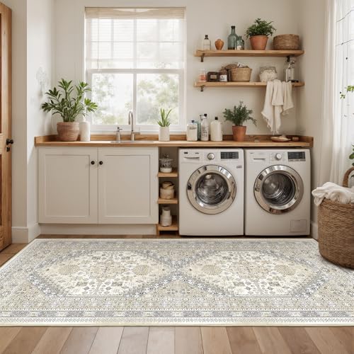 3x8 Runner Rug Non Slip Washable Rugs for Entryway (Beige / 3' x 8' (Runner))