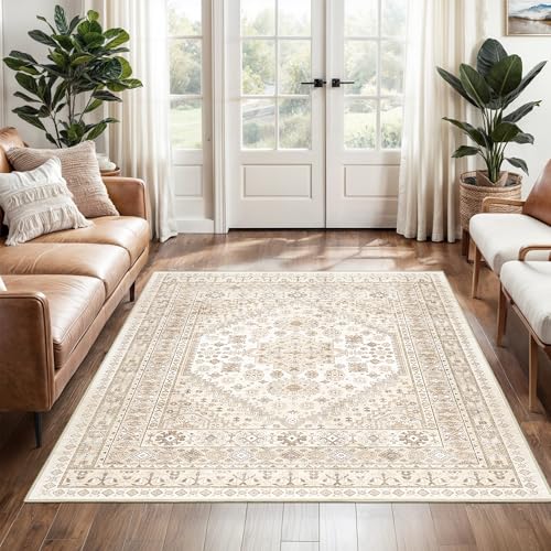 3x5 Washable Area Rug for Entryway Non Slip Rugs (Cream/Beige / 3' x 5' (Rectangular))