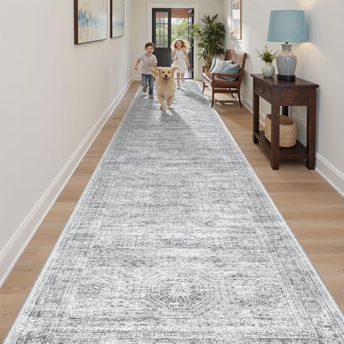 Washable Hallway Runner Rug 3x18 Kitchen Entry Rugs Non (Grey / 3' x 18' (Runner))