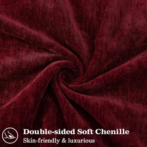 Chenille Wine Red Velvet Throw Pillow Covers 26x26 Set of 2 (Wine Red / 26" x 26" (Pack of 2))