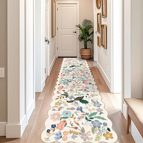 Washable 3x12 Hallway Runner Rug (3' x 12' (Rectangular) / Cream/Floral)