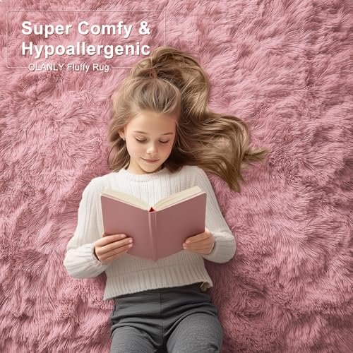 3x5 Machine Washable Small Bedside Rug (3x5 Ft / Pale Pink)