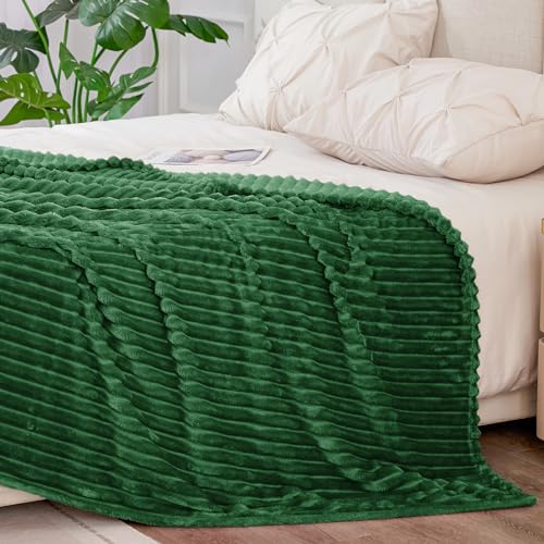 Ribbed Jacquard Dark Green Blankets Queen Size for Bed (Dark Green / Queen(90"x90"))