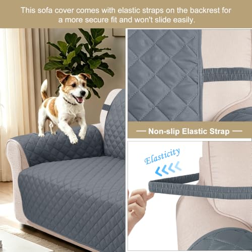 Reversible Sofa Cover for 3 Cushion (Dark Blue/Light Grey / Sofa L - Large (68''))