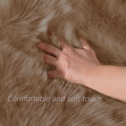 Brown Beige 2x5 Washable Small Rug Faux Sheepskin Fur Rug Fluffy Shag Rugs for Living Room Bedroom Dorm Furry Plush Rugs Cute Room Decor (2' x 5' (Runner) / Beige)
