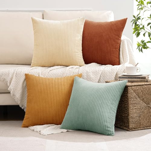 Soft Corduroy Decorative Throw Pillow Covers Teal (16" x 16" (Pack of 4) / Teal-rust)