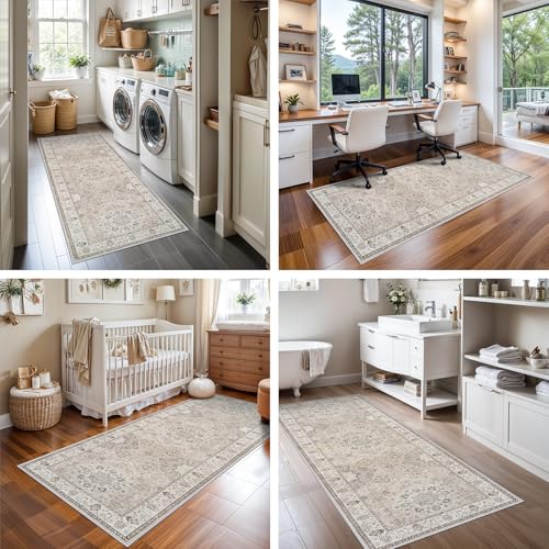 2x6 Hallway Washable Runner Rug (2' x 6' (Rectangular) / Beige)