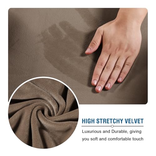 Wingback Chair Covers Velvet Plush Wing Chair Slipcover 1 Piece High Stretch Wing Back Chair Slipcovers Sofa Cover Furniture Cover with Elastic Bottom (Mocha / Wing Chair)
