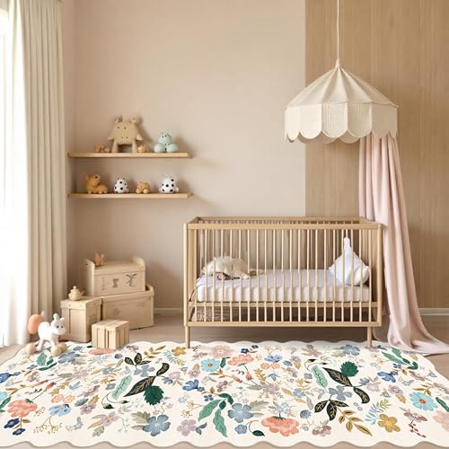Hallway 4x10 Washable Area Rugs (4' x 10' (Rectangular) / Cream/Floral)