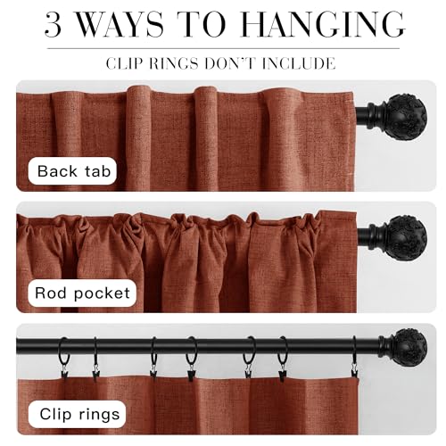 100% Blackout Linen Textured Curtains 108 Inch Long for Nursery (Terracotta / 52"W x 108"L (Pack of 2))