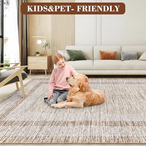 10x13 Large Washable Area Rug Brown Non Slip Non Shedding Carpet (Brown / 10' x 13' (Rectangular))