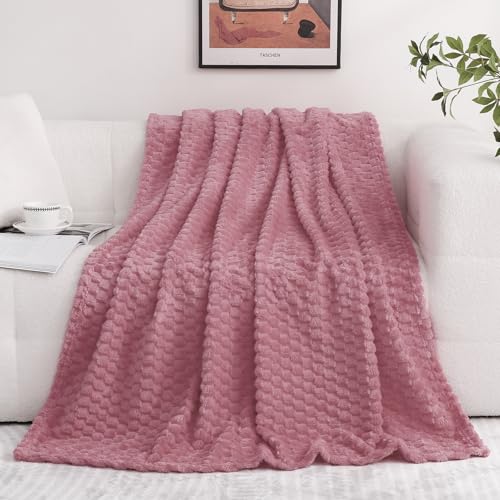 Dusty Pink Throw Blanket 90"×90" Gifts for Mom Fuzzy 3D Jacquard Decorative (Dusty Pink / 90"×90”)