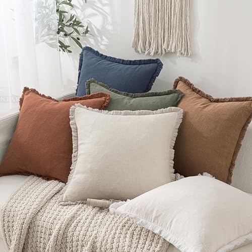 Linen Fringe Decorative Fall Euro Throw Pillow Covers Brown 22x22 (22" x 22" (Pack of 2) / Brown)