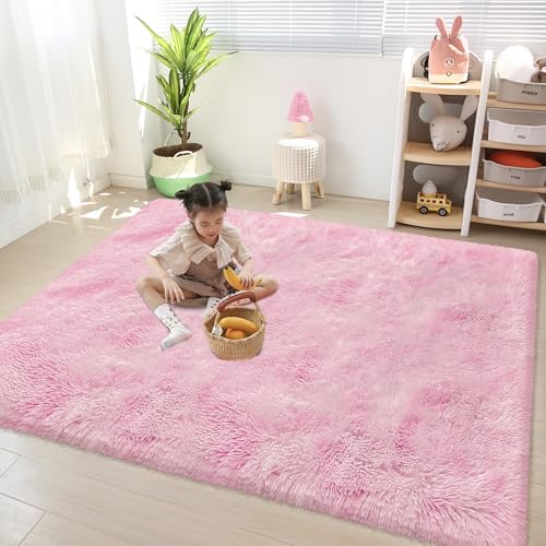 Tie Dye Pink Fluffy Rug for Bedroom 4x6ft Soft Shag Area Rug Mat Bedside Throw Rug for Living Room Kids Room Boys Teens Nursery Baby Dorm Office Home Decor Aesthetic Carpets (Tie-dyed Pink / 4' x 6' (Rectangular))