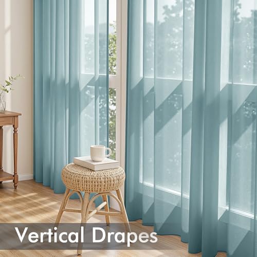 Dusty Blue Sheer Curtains 63 Inches Long 4 Panels 42 x 63 Inches (42"W x 63"L (Pack of 4) / Dusty Blue)