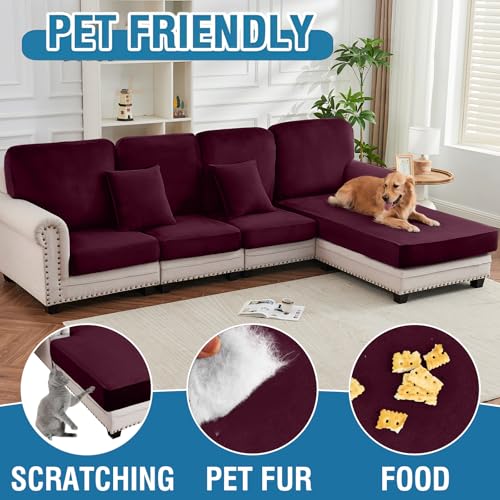Couch Cover Stretch Velvet Sofa Cushion Cover 1 (Wine / 1PC Seater or Backrest)