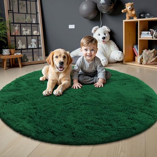 Dark Green Round Rugs for Bedroom (7 Ft Round / Dark Green)