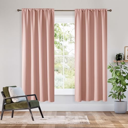Bedroom Blackout Curtains 63 inches Long (100% Blackout - Peach Pink / 34"W x 63"L (Pack of 2))