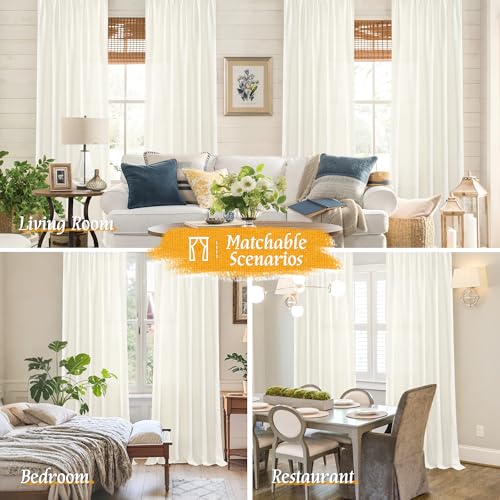 Light Filtering Natural Linen Curtains 63 Inch Length for Living Room (42"W x 63"L (Pack of 2) / Rod Pocket - Cream)