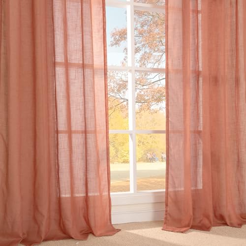 Terracotta Linen Curtains 72 Inches Long for Living Room (Terracotta / 52"W x 72"L (Pack of 2))