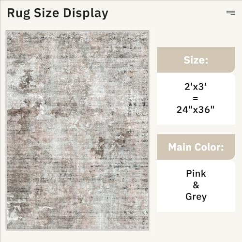 2x3 Abstract Washable Rugs for Kitchen (Pink/Grey / 2' x 3' (Rectangular))