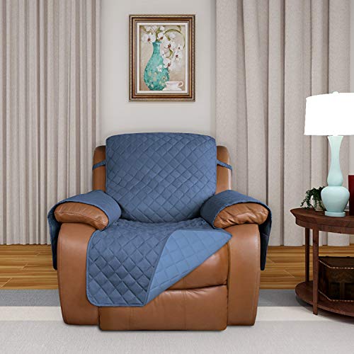 Reversible Recliner Chair Covers Couch Covers for Dogs (Large Recliner / Dark Blue/Light Blue)