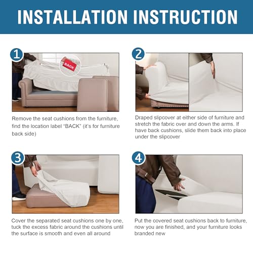 3 Piece Stretch Sofa Covers for 2 Cushion Sofa Couch Covers for Living Room Sofa (Medium-XL / Porcelain White)