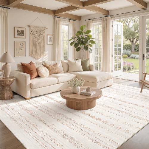 Boho 7x9 Area Rug Living Room Rugs Machine Washable Brown (Beige Brown / 7' X 9' (Rectangular))