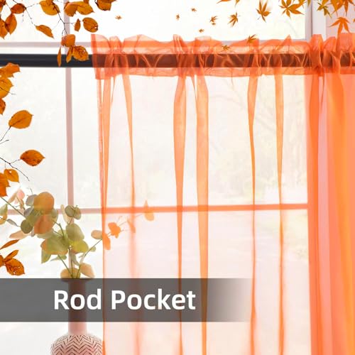 Solid Sheer Rod Pocket Curtain Voile Draperies 2 Panels White Beige Black Grey Coffee 52 Inch Width 54 Inch Long 1 Pair for Kitchen Bedroom Children Living Room Yard (Orange Red / 52"W x 54"L (Pack of 2))
