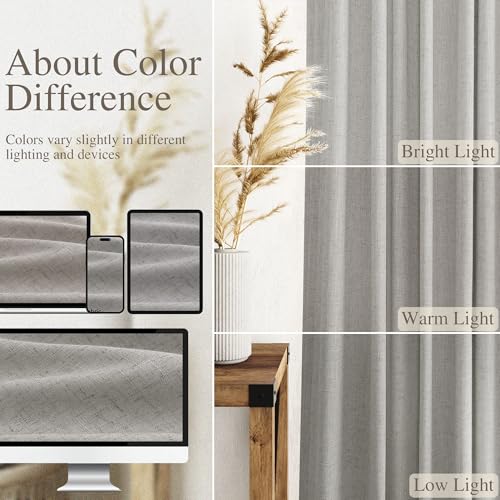 Light Gray Linen Curtains 90 Inches Long for Living Room Simple Modern Farmhouse Linen Coastal Decor Back Tab Rod Pocket Light Filtering Semi Sheer Grey Curtain for Bedroom 52x90 (52"W x 90"L (Pack of 2) / Light Grey)
