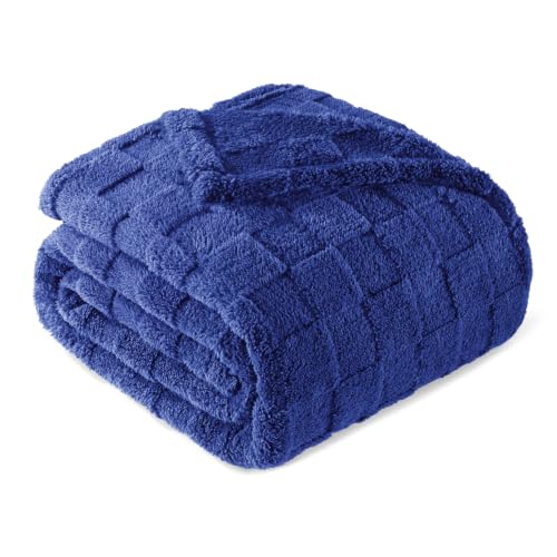 3D Checkered Fleece King Blanket for Bed (Cobalt Blue / King (104"x90"))