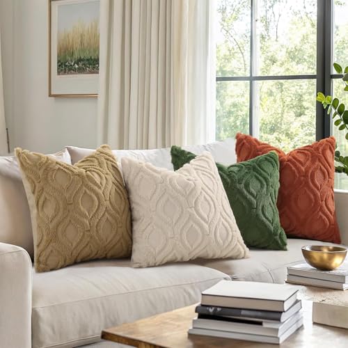 Faux Fur Plush Soft Beige Throw Pillow Covers 12x12 Set of 2 (12" x 12" (Pack of 2) / Beige)