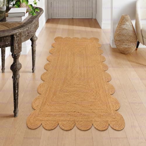 Scalloped Natural Jute Area Rug 3x6 Ft (Natural / 3' x 6' (Rectangular))