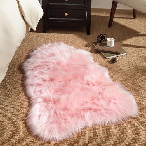 Ashler Faux Fur Area Rug (3' x 2' (Irregular) / Pink)