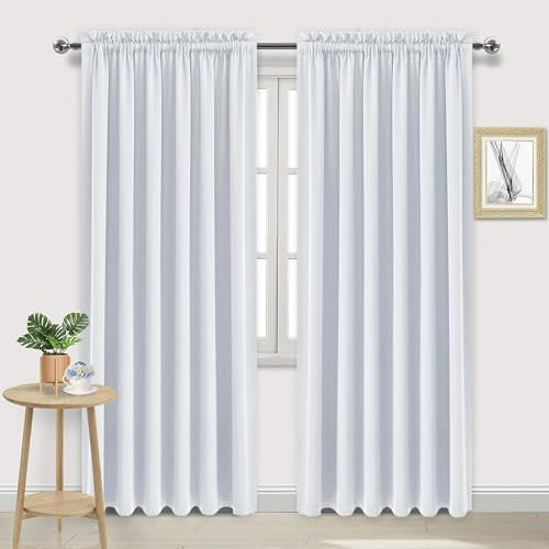 White Room Darkening Curtains for Bedroom (Greyish White / 60"W x 84"L (Pack of 2))