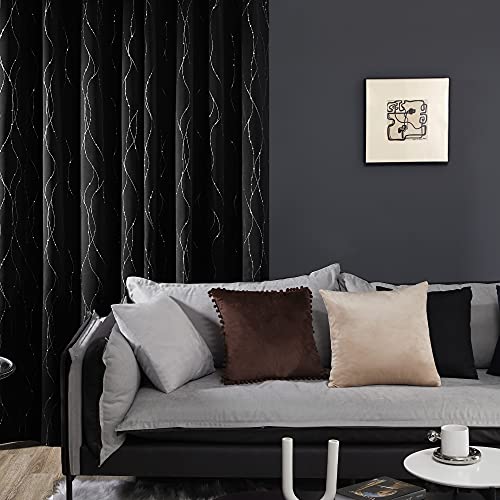 Living Room Curtains 54 Inches Long (Black/Wave Dots / 38"W x 54"L (Pack of 2))