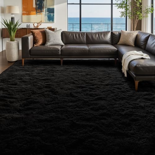 6x9 Ft Large Shag Black Rug for Living Room (Aa Black / 6' X 9' (Rectangular))