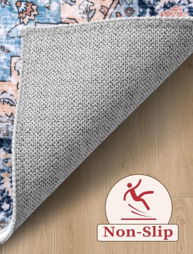 3x7 Washable Non Slip Boho Runner Rug for Hallway (Blue/Orange / 3' x 7' (Runner))