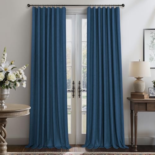 Navy Blue Curtains 108 Inches Long 2 Panel Faux Linen Nautical Modern Farmhouse Blackout Curtain for Bedroom Dining Living Room Divider Drapes Sun Heat Light Blocking Ceiling to Floor Length Dark Blue (Navy Blue / 52"W x 108"L (Pack of 2))