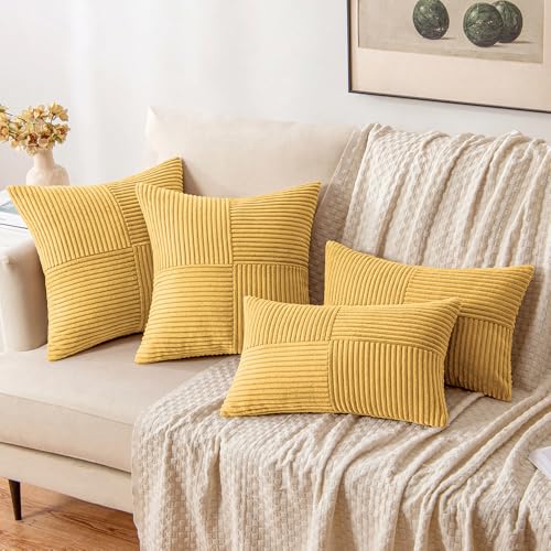 Golden Mustard Decorative Throw Pillow Covers for Couch 20x20 Inch (20" x 20" (Pack of 2) / Golden Mustard)