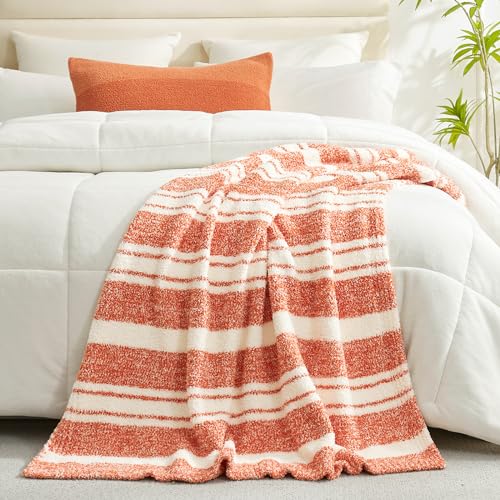 Orange Bedding Blanket Ultra Soft Microfiber (Stripe Orange / Twin (60"x80"))