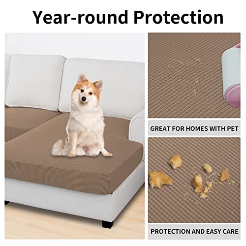 Stretch 3 Pieces Couch Cushion Covers for Sectional Sofa Left (2 Seater + 1 Chaise / Camel)